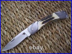 LIMITED EDITION BUCK KNIFE 500 DUKE withSTAG SCALES / DAMASCUS BOLSTERS / NOS 1987