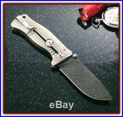 LION STEEL Molletta SR-1 Damascus/Titanium Framelock Folding Knife SR1DR, Gray
