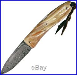 LION STEEL Opera Damascus Rams Horn Lockback Folding Knife. 2.88 blade. 8800DMN