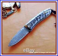 LION STEEL Opera Damascus Rams Horn Lockback Folding Knife. 2.88 blade. 8800DMN