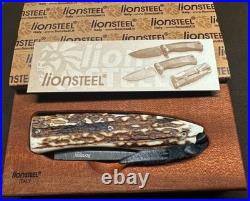 LIONSTEEL KNIVES OPERA 8800D-CE, DAMASCUS BLADE KNIFE With GENUINE STAG HANDLE