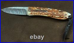 LIONSTEEL KNIVES OPERA 8800D-CE, DAMASCUS BLADE KNIFE With GENUINE STAG HANDLE