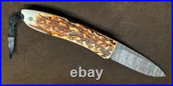 LIONSTEEL KNIVES OPERA 8800D-CE, DAMASCUS BLADE KNIFE With GENUINE STAG HANDLE
