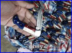 LOT OF 10 6.5 INCH CUSTOM DAMASCUS STEEL POCKET FOLDING KNIFE W\SHEATH bv