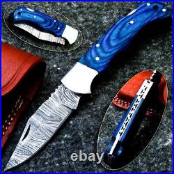 LOT OF 10 handmade Damascus Steel Pocket knife, Folding Knife EDC Leather Sheath