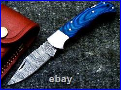 LOT OF 10 handmade Damascus Steel Pocket knife, Folding Knife EDC Leather Sheath