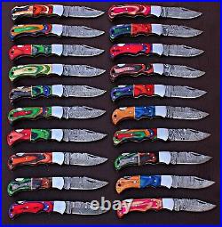 LOT OF 20 CUSTOM HANDMADE DAMASCUS STEEL MIX HUNTING EDC 6 Folding KNIFE