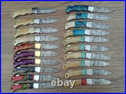 LOT OF 20 Handmade Damascus Steel Back Lock Folding Pocket knife camping Hunting