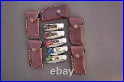 LOT OF 20, Handmade Damascus Steel Folding pocket Knife In Stag Horn With cover