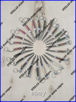 LOT OF 20 PC Handmade Damascus Steel Pocket Folding Knives WithKeychain