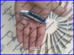 LOT OF 20 PC Handmade Damascus Steel Pocket Folding Knives WithKeychain