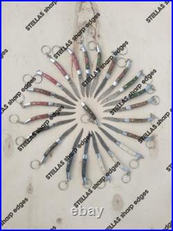 LOT OF 20 PC Handmade Damascus Steel Pocket Folding Knives WithKeychain