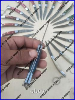 LOT OF 20 PC Handmade Damascus Steel Pocket Folding Knives WithKeychain