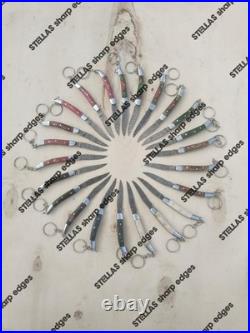 LOT OF 20 PC Handmade Damascus Steel Pocket Folding Knives WithKeychain