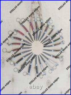 LOT OF 20 PC Handmade Damascus Steel Pocket Folding Knives WithKeychain