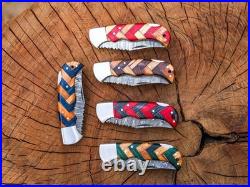 LOT OF 20 Pcs Handmade Damascus Steel Folding Knives, pocket Knives With Sheaths