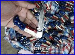 LOT OF 25 CUSTOM Hand Forged DAMASCUS STEEL POCKET FOLDING KNIFE W\SHEATH