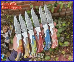 LOT OF 50 PCS HANDMADE DAMASCUS STEEL HUNTING FOLDING & POCKET KNIVES WithSHEATH