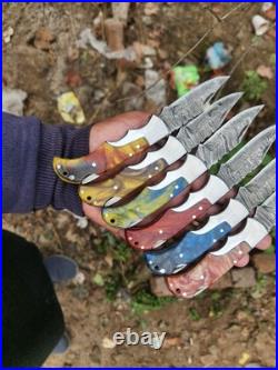 LOT OF 50 PCS HANDMADE DAMASCUS STEEL HUNTING FOLDING & POCKET KNIVES WithSHEATH