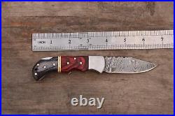 LOT OF 8 Handmade Damascus Steel Pocket Folding Knife, Pocket Knife WithSheath