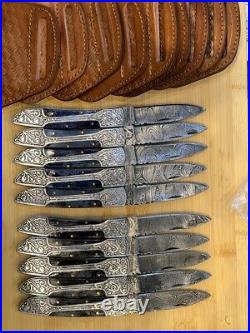 LOT of 10 pcs Damascus Steel Hunting Folding knife, Pocket Knives with Sheath WL