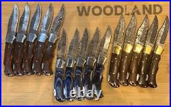 LOT of 15 pcs Damascus Steel Hunting Folding knife, Pocket Knives with Sheath WL