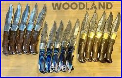 LOT of 15 pcs Damascus Steel Hunting Folding knife, Pocket Knives with Sheath WL