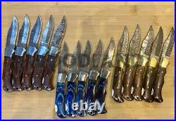 LOT of 15 pcs Damascus Steel Hunting Folding knife, Pocket Knives with Sheath WL