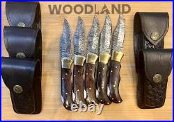 LOT of 15 pcs Damascus Steel Hunting Folding knife, Pocket Knives with Sheath WL