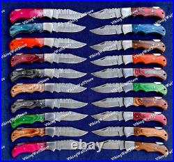 LOT of 20 pcs Damascus Steel Hunting Folding knife, Pocket Knives With Sheath