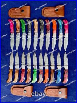 LOT of 20 pcs Damascus Steel Hunting Folding knife, Pocket Knives With Sheath