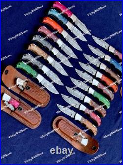 LOT of 20 pcs Damascus Steel Hunting Folding knife, Pocket Knives With Sheath