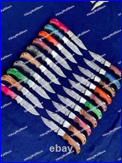 LOT of 20 pcs Damascus Steel Hunting Folding knife, Pocket Knives With Sheath