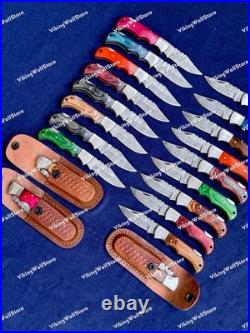 LOT of 20 pcs Damascus Steel Hunting Folding knife, Pocket Knives With Sheath
