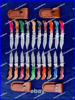 LOT of 20 pcs Damascus Steel Hunting Folding knife, Pocket Knives With Sheath
