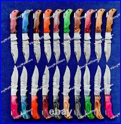 LOT of 20 pcs Damascus Steel Hunting Folding knife, Pocket Knives With Sheath