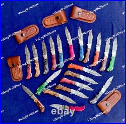 LOT of 20 pcs Damascus Steel Hunting Folding knife, Pocket Knives With Sheath LOT of 20 pcs Damascus Steel Hunting Folding knife, Pocket Knives With Sheath