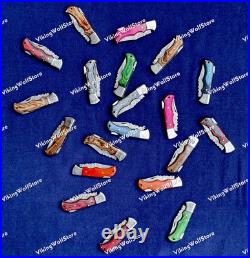 LOT of 20 pcs Damascus Steel Hunting Folding knife, Pocket Knives With Sheath