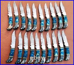 LOT of 20 pcs Damascus Steel Hunting Folding knife, Pocket Knives with Sheath