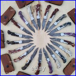 LOT of 20 pcs Damascus Steel Hunting Folding knife, Pocket Knives with Sheath