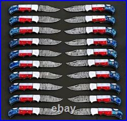 LOT of 20 pcs Damascus Steel Hunting Folding knife, Pocket Knives with Sheath