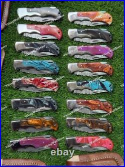 LOT of 20 pcs Damascus Steel Hunting Folding knife, Pocket Knives with Sheath