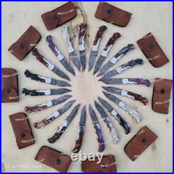 LOT of 20 pcs Damascus Steel Hunting Folding knife, Pocket Knives with Sheath