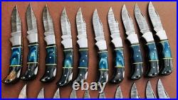 LOT of 20 pcs Damascus Steel Hunting Folding knife, Pocket Knives with Sheath