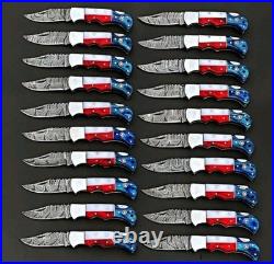 LOT of 20 pcs Damascus Steel Hunting Folding knife, Pocket Knives with Sheath