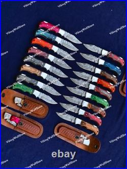 LOT of 20 pcs Damascus Steel Hunting Folding knife, Pocket Knives with Sheath
