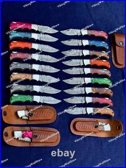 LOT of 20 pcs Damascus Steel Hunting Folding knife, Pocket Knives with Sheath
