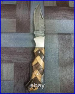 LOT of 20 pcs Damascus Steel Hunting Folding knife, Pocket Knives with Sheath