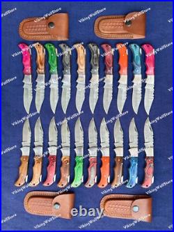 LOT of 20 pcs Damascus Steel Hunting Folding knife, Pocket Knives with Sheath