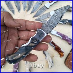 LOT of 20 pcs Damascus Steel Hunting Folding knife, Pocket Knives with Sheath